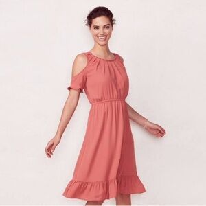 LAUREN CONRAD Blush Pink Dress Cold shoulder Sleeve w back bow tie Size M